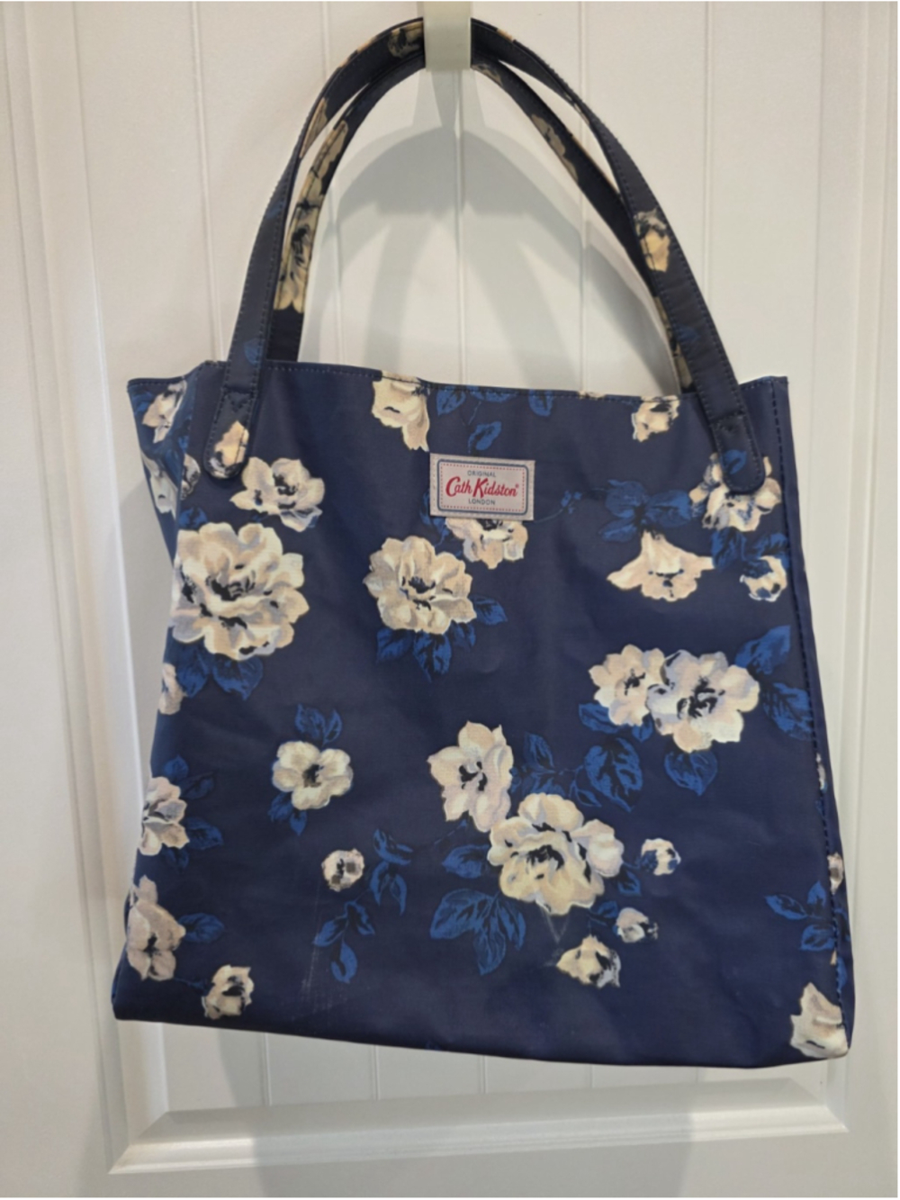 Cath Kidston London Blue Floral Tote Bag Cotton Coated Canvas Shoulder - Read